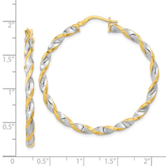 14K & White Rhodium Polished & Twist Hoop Earrings - 4