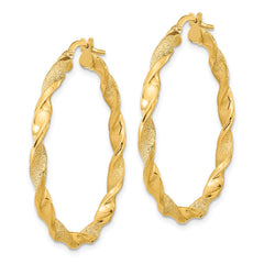 14K Polished and Textured Twisted Hoop Earrings - 5