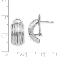 14k White Gold Ribbed Omega Back Post Earrings