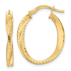 14K Polished Twisted Oval Hoop Earrings - 4