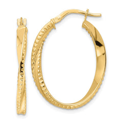 14K Polished Twisted Oval Hoop Earrings - 3