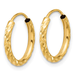14k Polished and Satin D/C 2.00mm Endless Hoop Earrings - 4