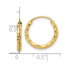 14k Polished and Satin D/C 2.00mm Endless Hoop Earrings - 9