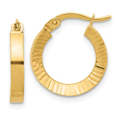 14K Polished and Diamond-cut Hoop Earrings - 3