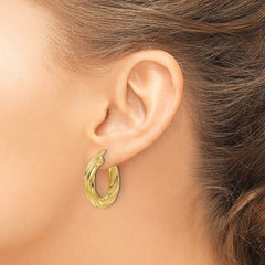 14ky Polished 4.7mm Textured Twist Round Hoop Earrings