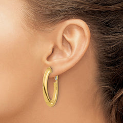 14K Polished Knife Edge Oval Hoop Omega Back Earrings - 2