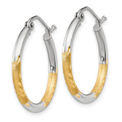 14k w/White Rhodium 2mm Satin and Polished Diamond-cut Hoop Earrings - 2