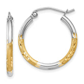 14k w/White Rhodium 2mm Satin and Polished Diamond-cut Hoop Earrings - 2