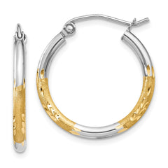 14k w/White Rhodium 2mm Satin and Polished Diamond-cut Hoop Earrings - 2