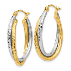 14k Two-tone Diamond-cut Polished Oval Hoop Earring - 3