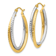 14k Two-tone Diamond-cut Polished Oval Hoop Earring - 2