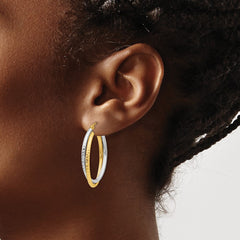 14k Two-tone Diamond-cut Polished Oval Hoop Earring - 2
