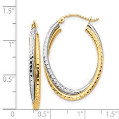 14k Two-tone Diamond-cut Polished Oval Hoop Earring - 2