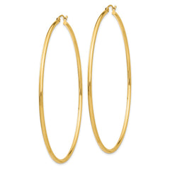 14k Polished 2x70mm Round Tube Hoop Earrings