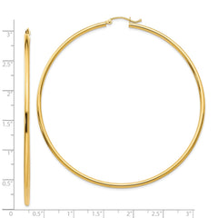 14k Polished 2x70mm Round Tube Hoop Earrings