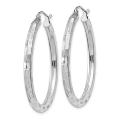 14k White Gold Diamond-cut Hoop Earrings - 2