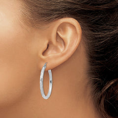 14k White Gold Diamond-cut Hoop Earrings - 2