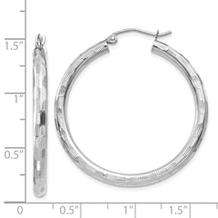 14k White Gold Diamond-cut Hoop Earrings - 2