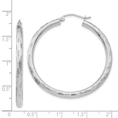 14k White Gold Diamond-cut Hoop Earrings - 10