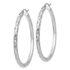 14k White Gold Diamond-cut Hoop Earrings - 3