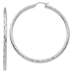 14k White Gold Diamond-cut Hoop Earrings - 3