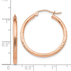 14k Rose Gold Lightweight Satin Diamond Cut Hoop Earrings - 3