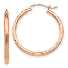 14k Rose Gold Lightweight Satin Diamond Cut Hoop Earrings - 3