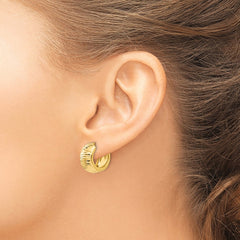 14K Gold Textured and Polished Hinged Hoop Earrings - 2