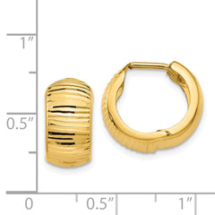 14K Gold Textured and Polished Hinged Hoop Earrings - 2