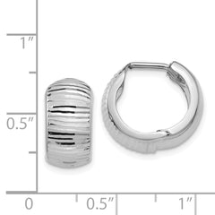 14K White Gold Textured and Polished Hinged Hoop Earrings - 2