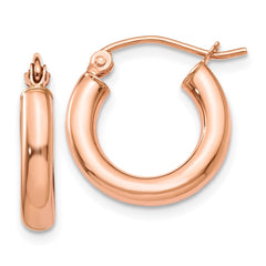 14k Rose Gold Polished 3mm Lightweight Tube Hoop Earrings - 6