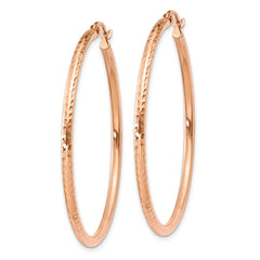 14k Rose Gold Polished Lightweight Large Diamond-cut Tube Hoop Earrings - 2