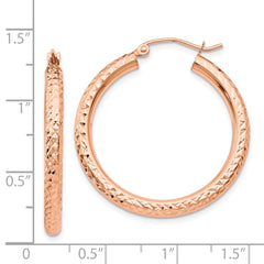 14k Rose Gold Diamond-cut 3mm Round Hoop Earrings - 2