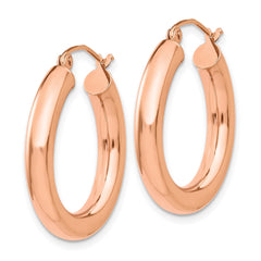 14k Rose Gold Polished 4mm Tube Hoop Earrings - 3
