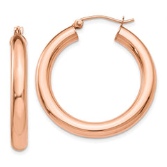 14k Rose Gold Polished 4mm Tube Hoop Earrings - 4