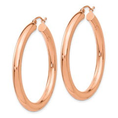 14k Rose Gold Polished 4mm Tube Hoop Earrings - 2