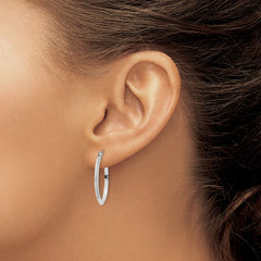 14k White Gold Polished Oval Tube Hoop Earrings - 2