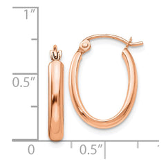 14k Rose Gold Polished Half-Round Oval Hoop Earrings - 3