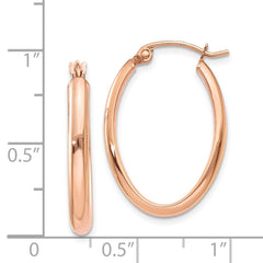 14k Rose Gold Polished Half-Round Oval Hoop Earrings - 2