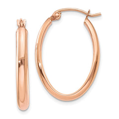 14k Rose Gold Polished Half-Round Oval Hoop Earrings - 2