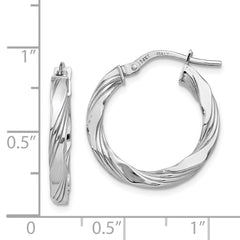 14K White Gold Twisted Textured Hoop Earrings - 2