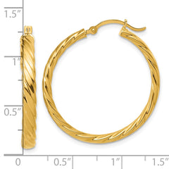 14K Large 3mm Patterned Hoop Earrings