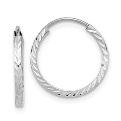 14k White Gold Diamond-cut Square Tube Endless Hoop Earrings - 9