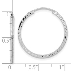14k White Gold Diamond-cut Square Tube Endless Hoop Earrings - 6