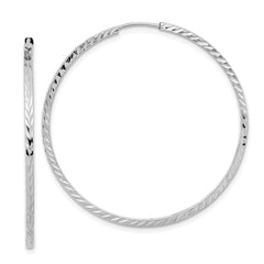 14k White Gold Diamond-cut Square Tube Endless Hoop Earrings - 8