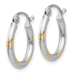 14k White Gold and Yellow Rhodium D/C Hoop Earrings - 2