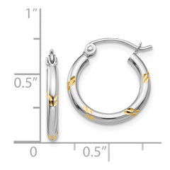 14k White Gold and Yellow Rhodium D/C Hoop Earrings - 2