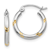 14k White Gold and Yellow Rhodium D/C Hoop Earrings - 2