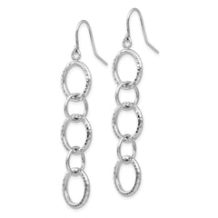 14k White Gold Diamond Cut Circle Dangle Earrings
