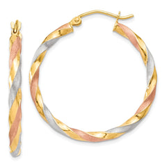 14k White & Rose Rhodium Satin Twisted Hoop Earrings - 2